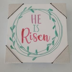 He is Risen Easter Wall Art Canvas White 7x7